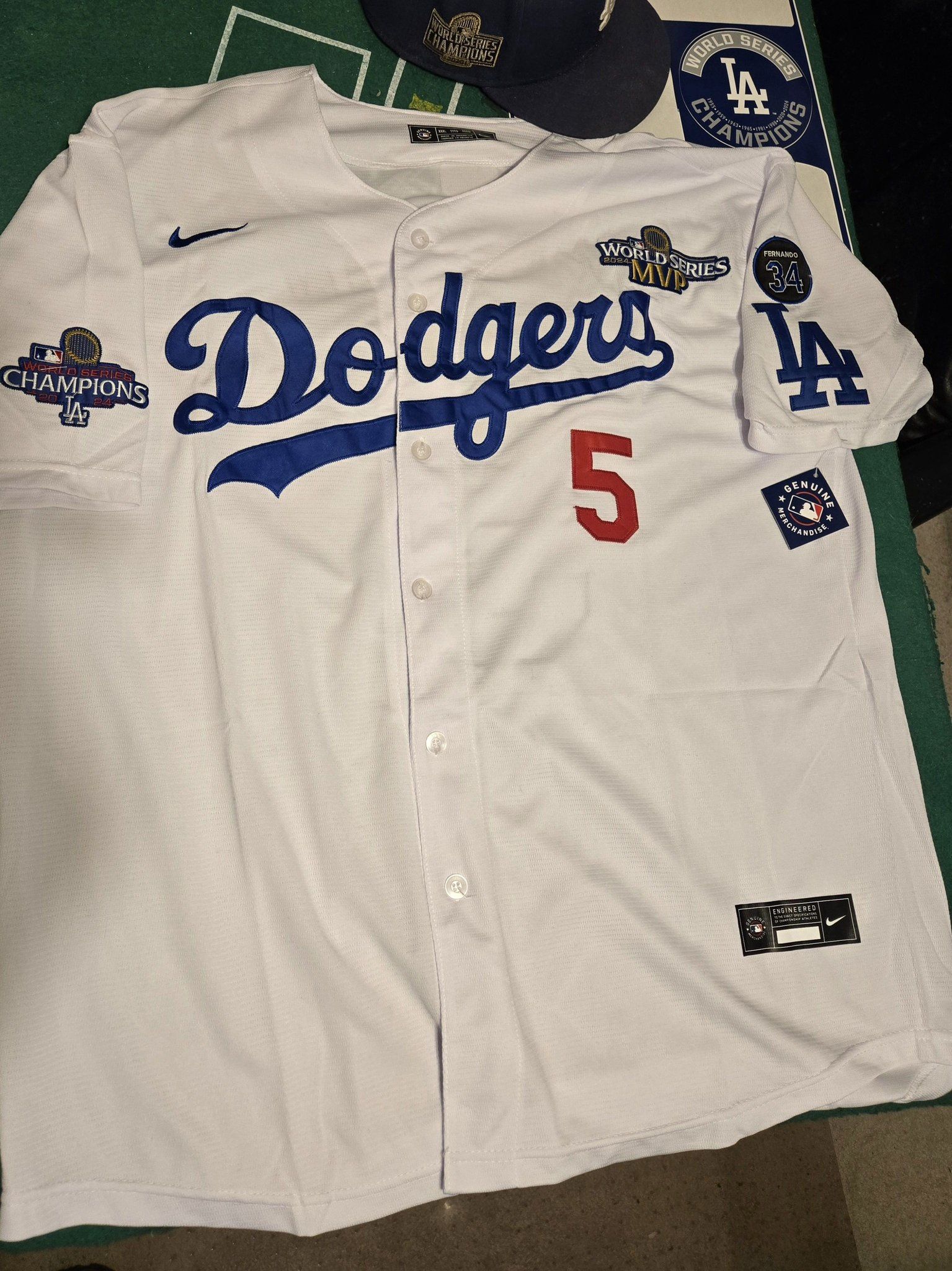 Men's Freddie Freeman Los Angeles Dodgers World Series & Vin Sculy Patch Gold Cool White Jersey - All Stitched photo review