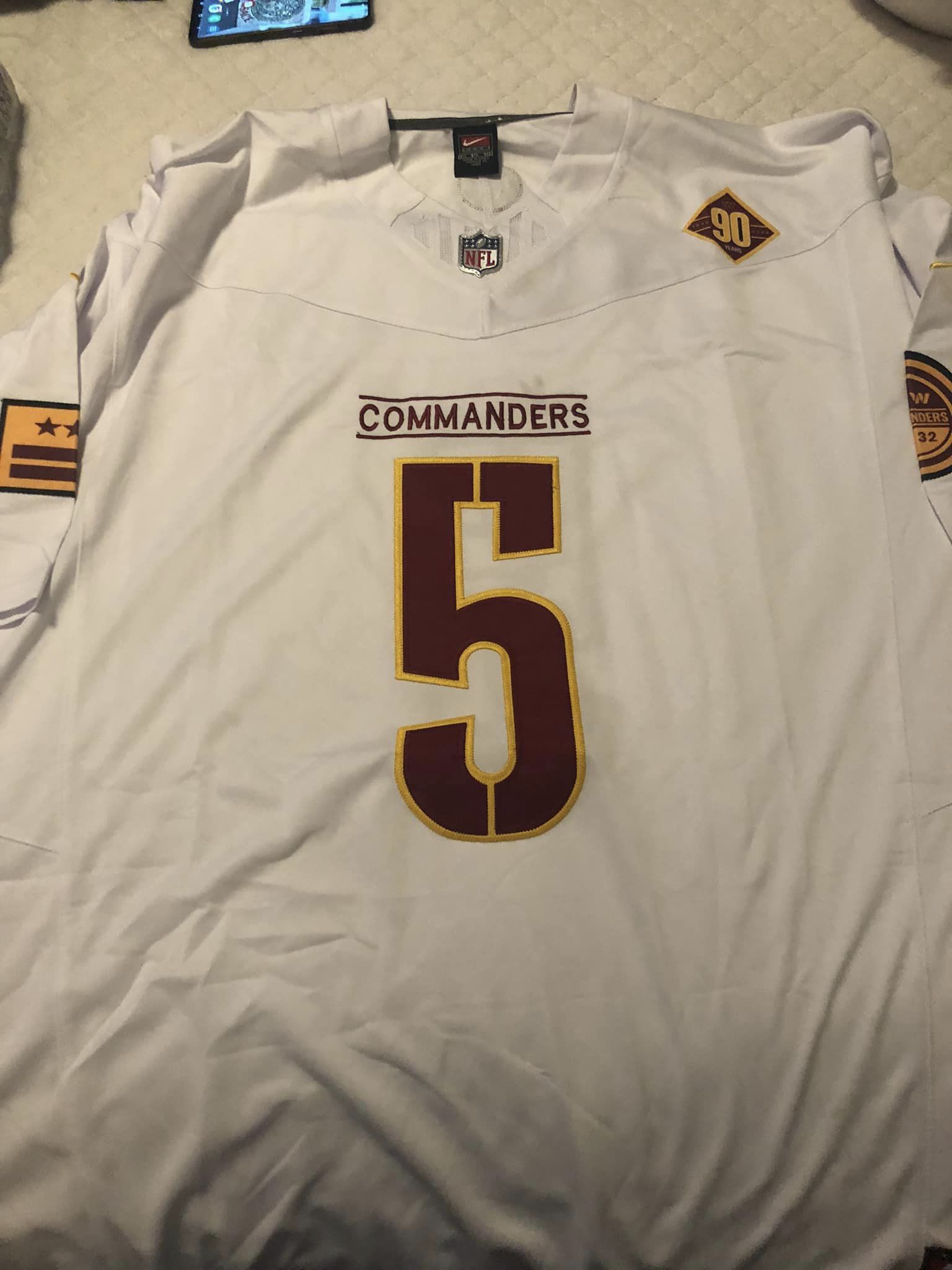 Men's Jayden Daniels Washington Commanders 90th Anniversary Patch Vapor Limited White Jersey - All Stitched photo review