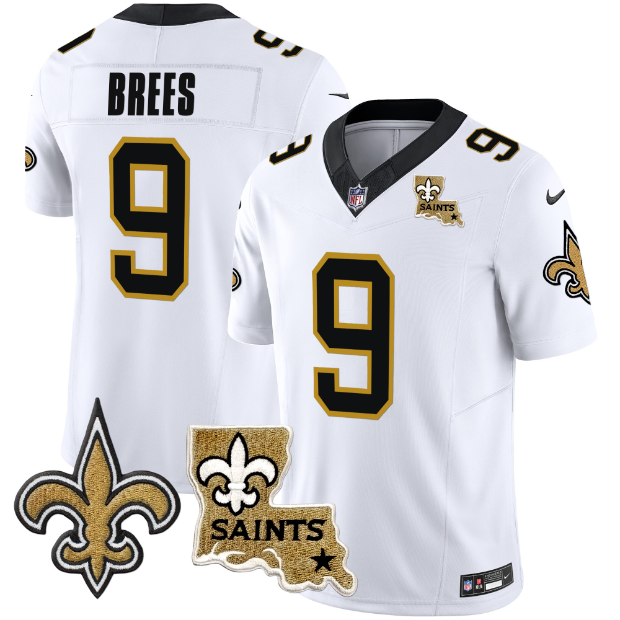 OKNaWKBZZF2025-30-10-06.png Drew Brees New Orleans Saints #9 White Jersey - Image 1